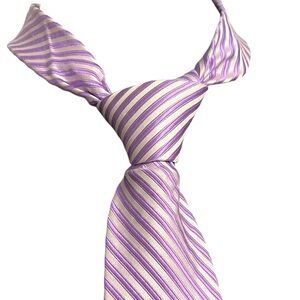Bruno Piattelli Roma 100% Silk Tie Purple & Silver Diagonal Stripe Handmade 4”